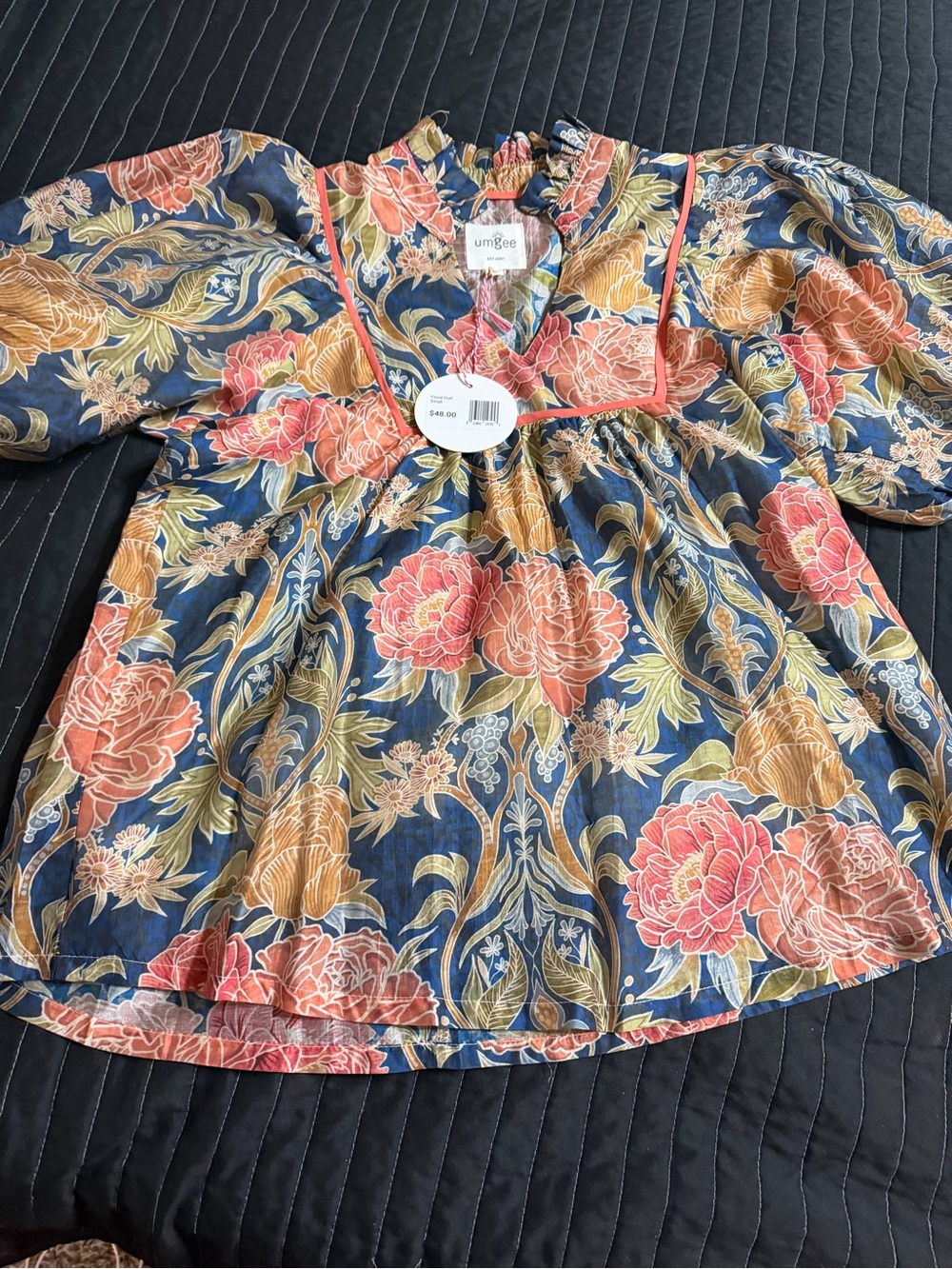 Umgee women’s Navy/Gray Floral Top - Pink & Mustard Blooms